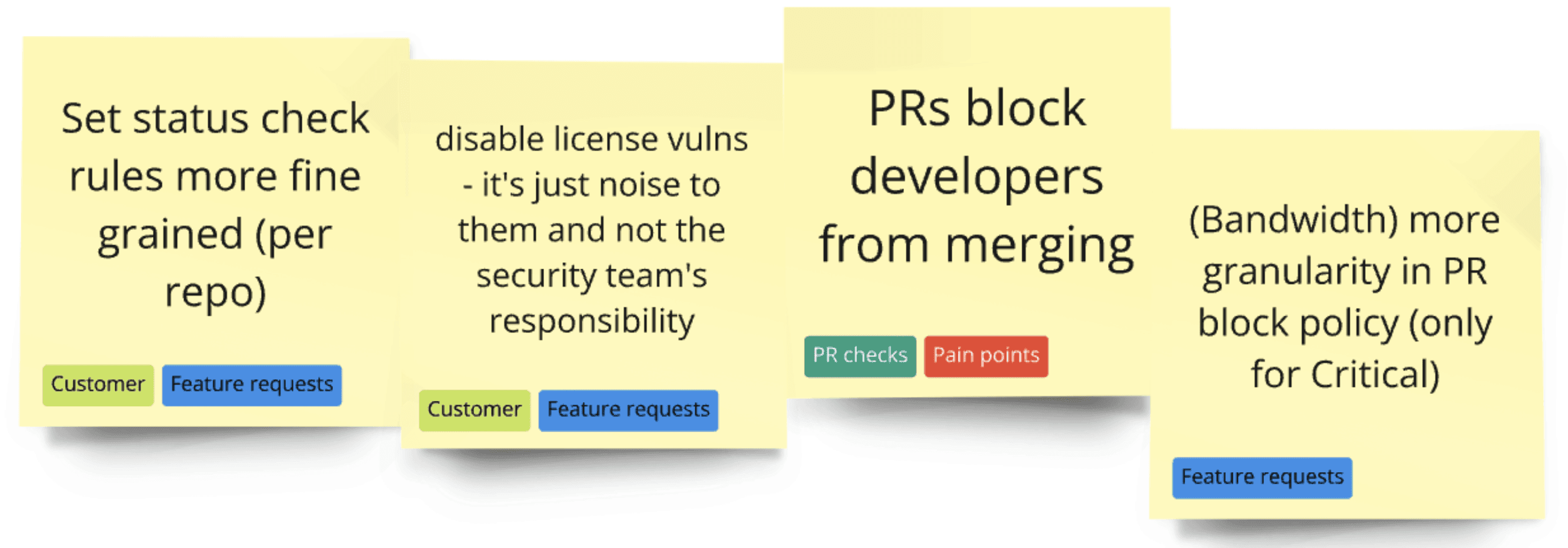 Research notes requesting more granular status check rules and PR block policies