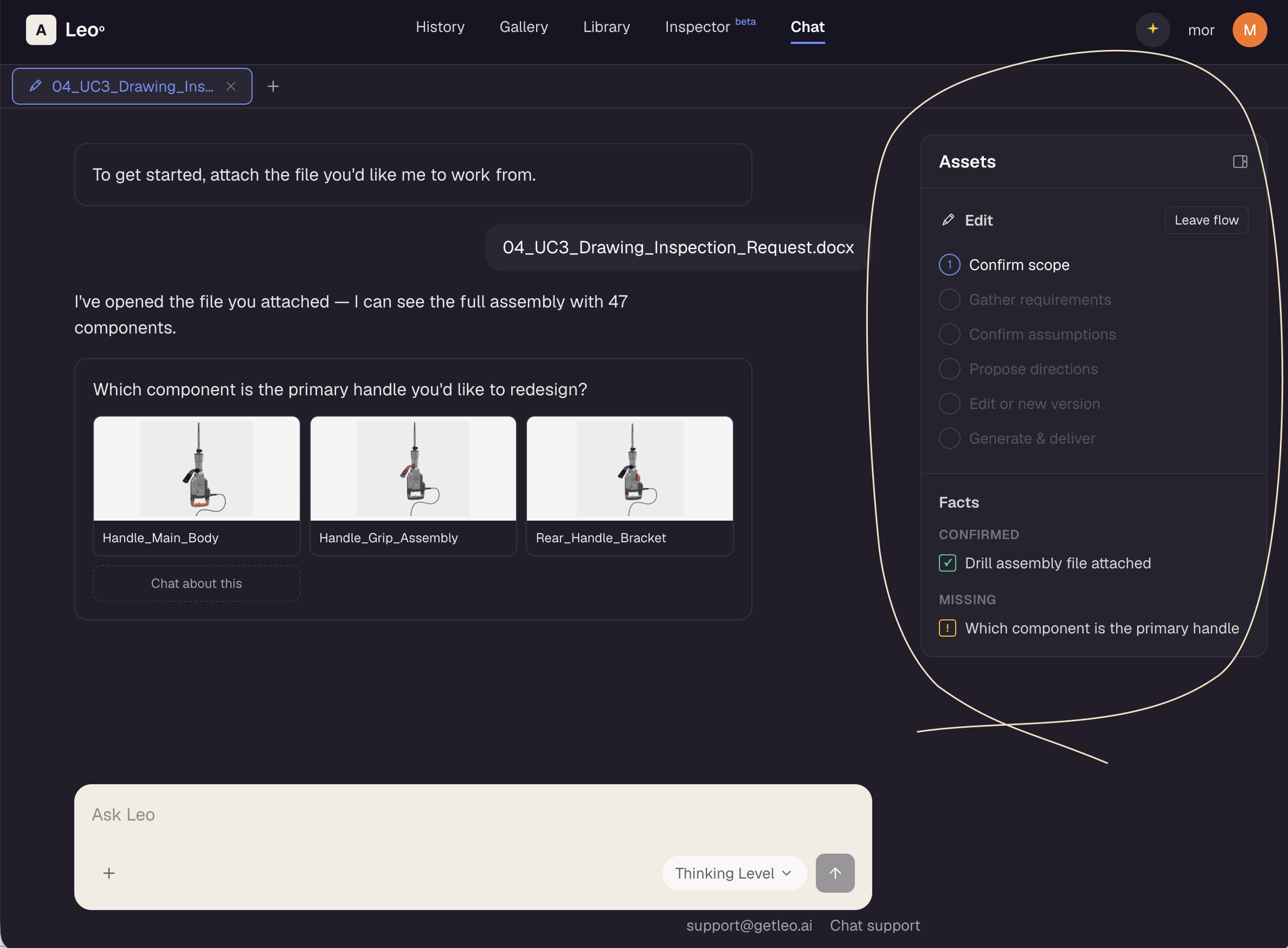 An Edit flow in progress, with steps and confirmed and missing facts in the sidebar