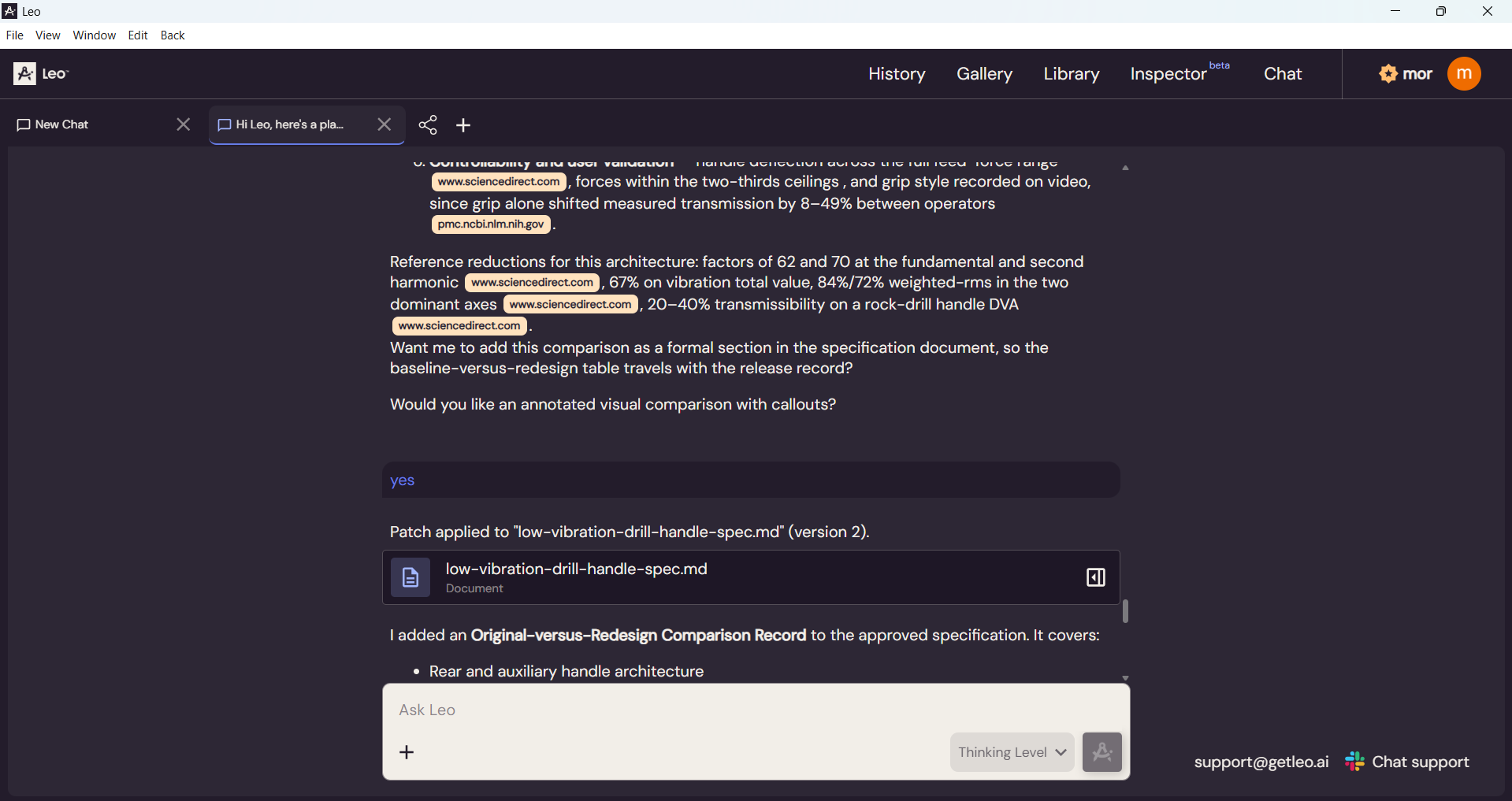 A long Leo conversation with a generated document in the middle of it